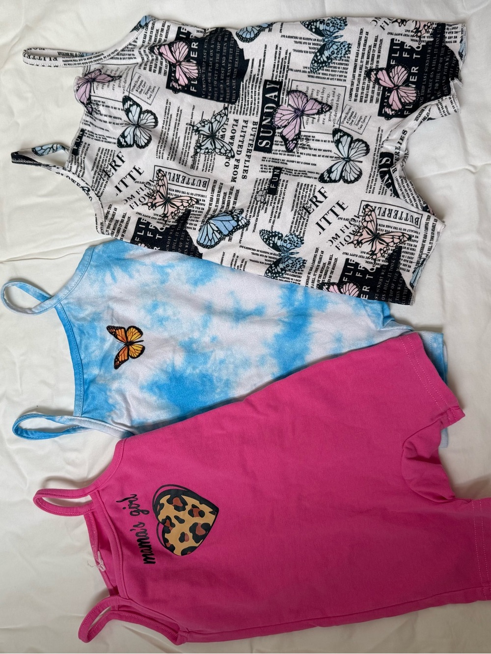 Baby Romper (3) Pink, Blue Tie-Dye & Butterfly Print